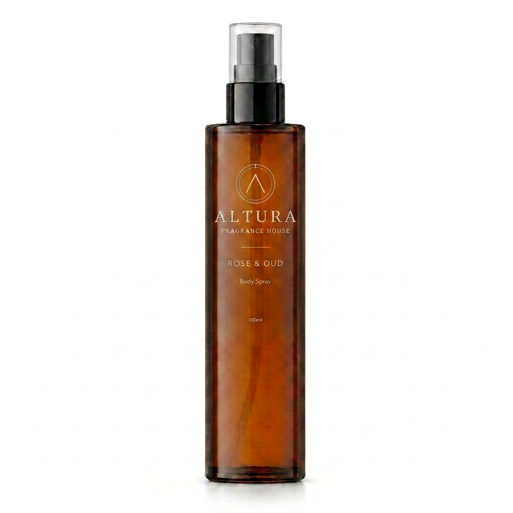 Rose & Oud body spray bottle