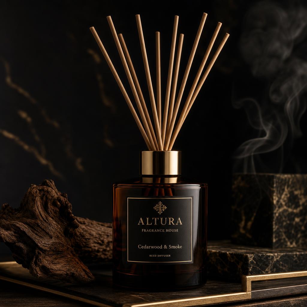 Cedarwood & Smoke reed diffuser bottle