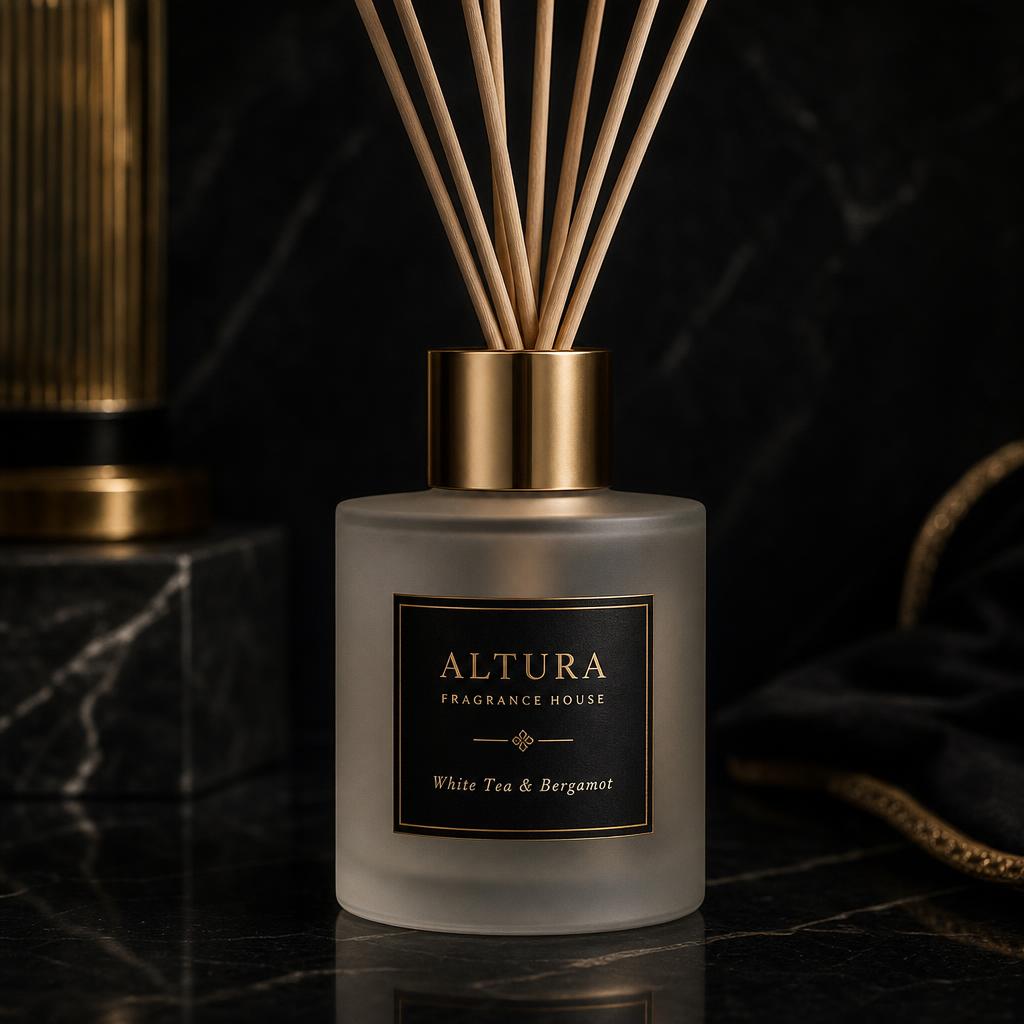 White Tea & Bergamot reed diffuser bottle