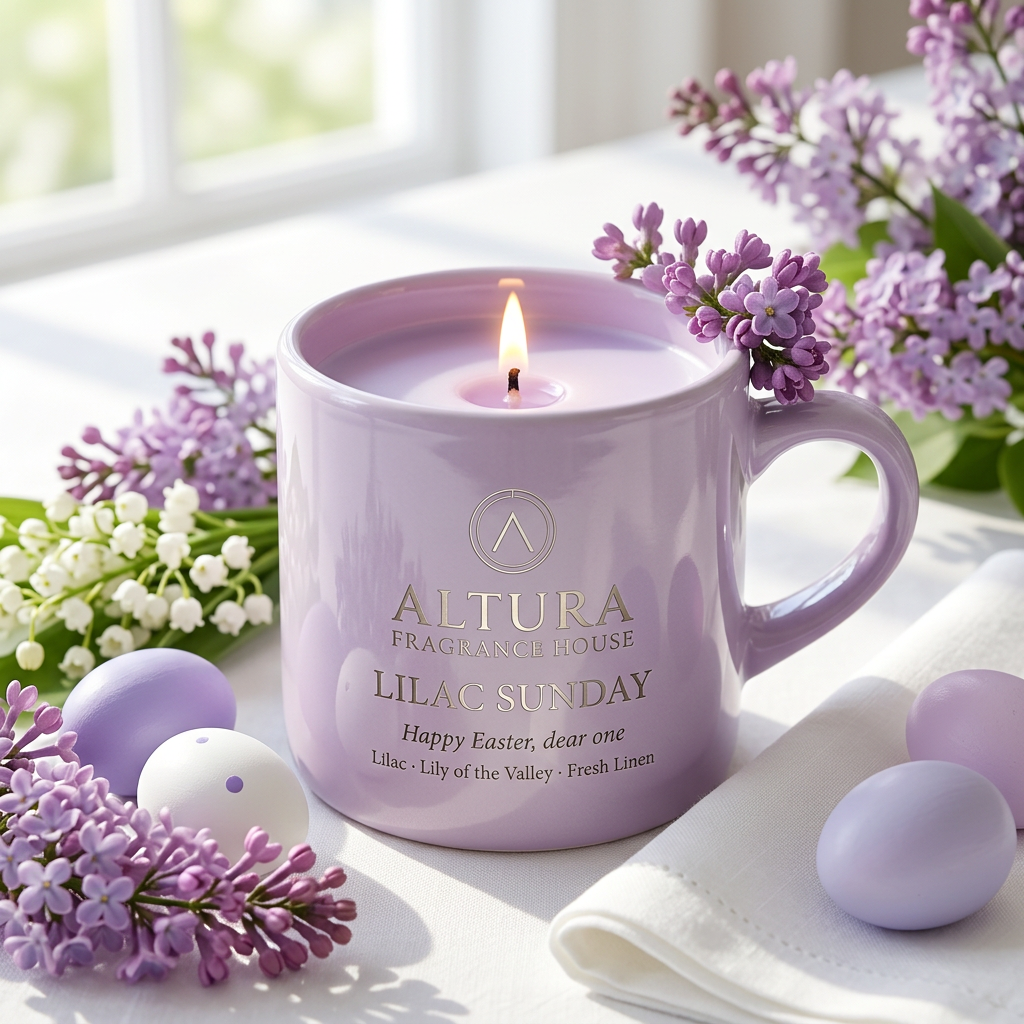 Lilac Sunday candle mug