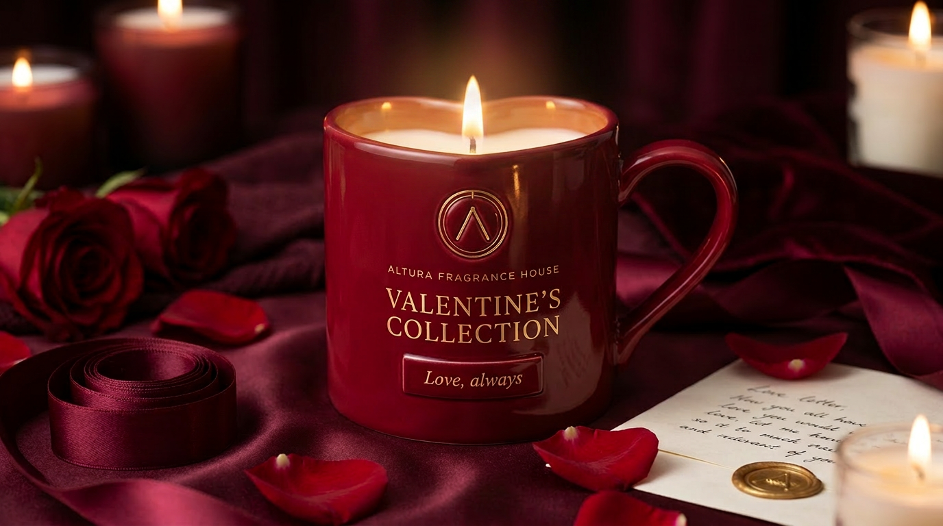 Valentine's Day seasonal candle mug by Altura Fragrance House